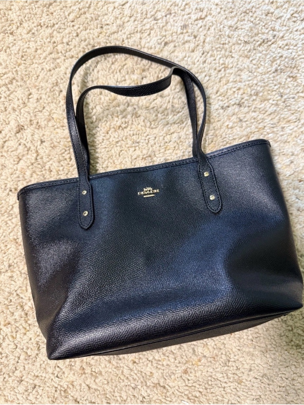 Coach Black Leather Tote Bag Shoulder Bag Gold Logo Large Classic